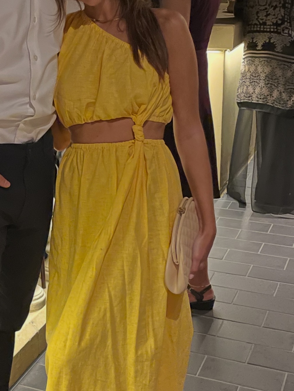 FARM Rio Yellow One-Shoulder Knot Cutout Maxi Dress